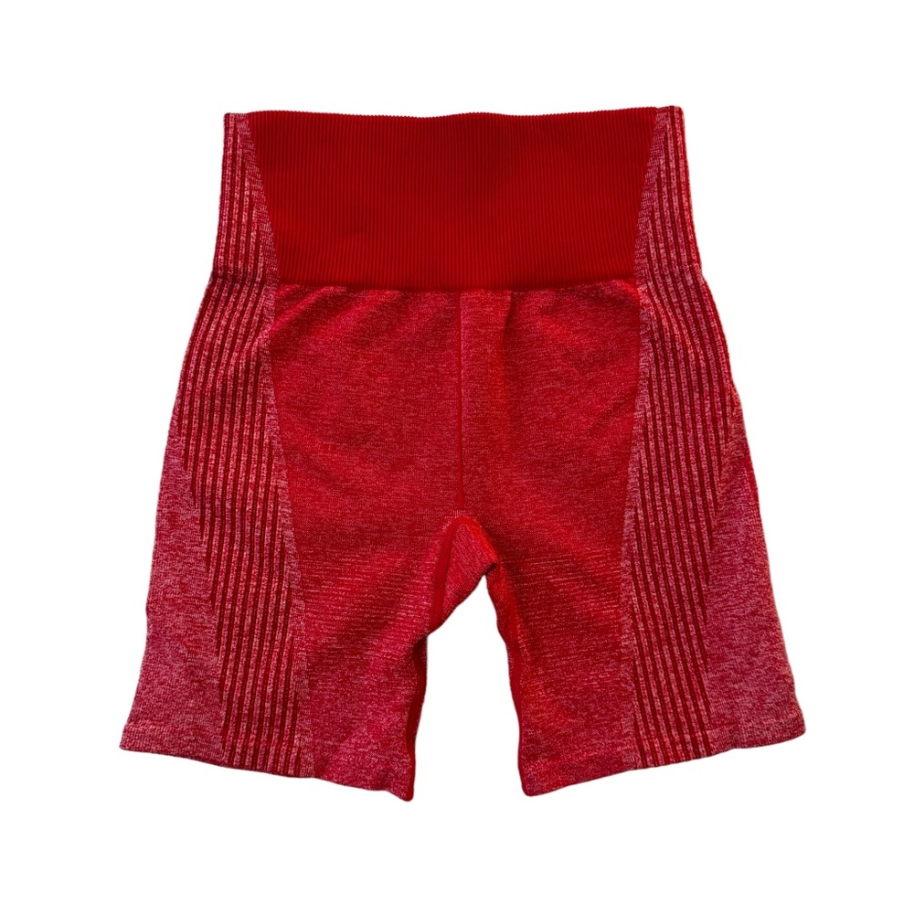 Fabletics Red Heathered Ribbed Detail Workout Activewear Shorts 6” Inseam XS